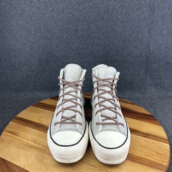 Converse CTAS All Star Lift High Sherpa Wolf Grey Y2K Platform Sneakers Womens 9 - Picture 3 of 11